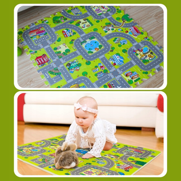 MATA EDUKACYJNA GRUBA 1cm 9szt PUZZLE PIANKOWE DLA DZIECI DROGA MIASTO