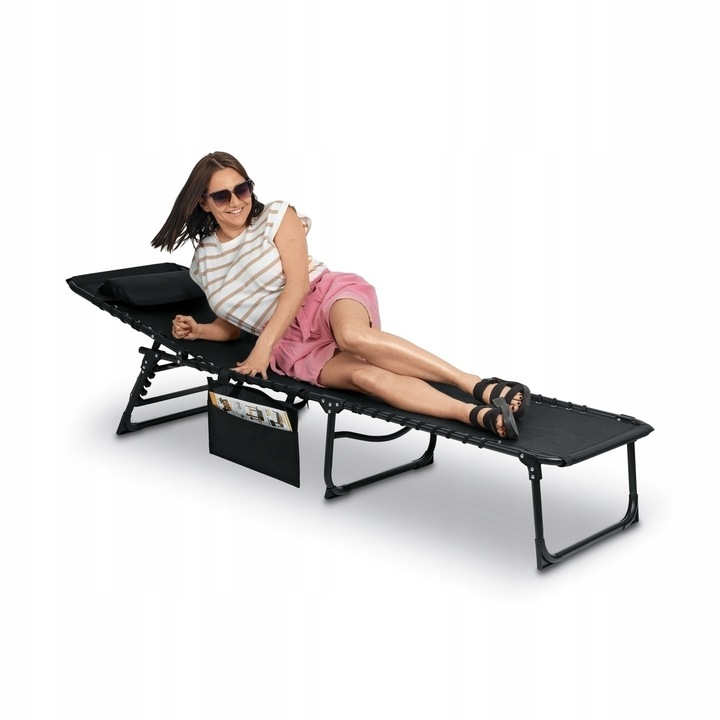 LEŻAK OGRODOWY Leżanka na PLAŻĘ CZARNY Regulowany KIESZONKA Tadar 4 pozycje
