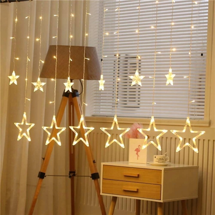 KURTYNA ŚWIETLNA LAMPKI ŚNIEŻYNKI 96 LED BIAŁY CIEPŁY GIRLANDA OKIENNA 3,5m