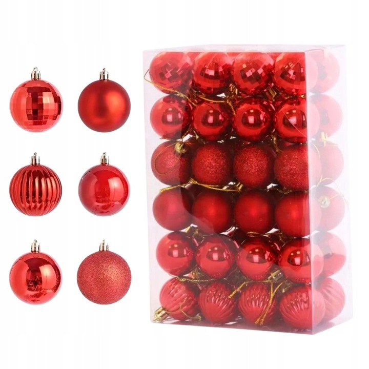 BOMBKI CHOINKOWE CZERWONE NIETŁUKĄCE TRADYCYJNE NA CHOINKĘ ZESTAW 48SZT