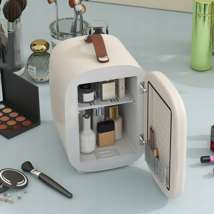 HOMCOM Mini Lodówka 4L, chłodzenie i podgrzewanie, przenośna, na kosmetyki.