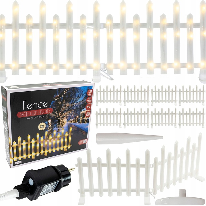 PŁOTEK DEKORACYJNY OZDOBA ŚWIĄTECZNA LED Zestaw 8 szt programator timer