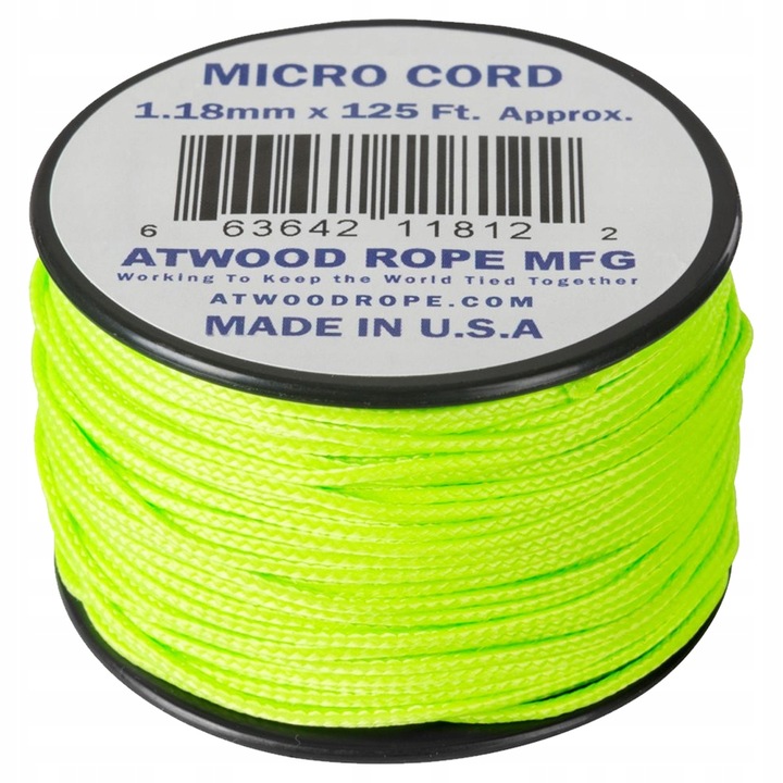 Linka Atwood Rope MFG Micro Cord 1,18mm/38m (125ft) Neon Green