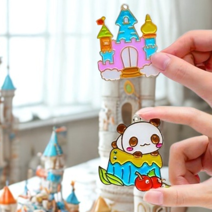 ZESTAW DO ROBIENIA BRELOCZKÓW dla dzieci DIY breloczki 12 szablonów 12 farb