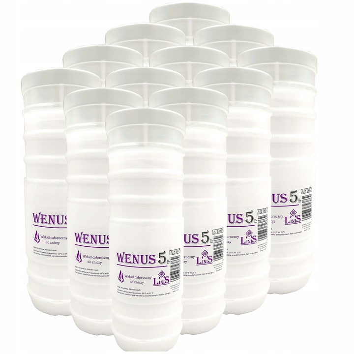 Rewelacyjne wkłady do zniczy Parafinowe Wenus 5 Linis ~5*dni x 12szt.