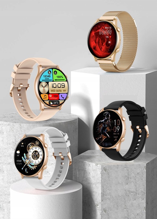 SMARTWATCH ZEGAREK DAMSKI POLSKIE MENU ROZMOWY ZDROWIE SPORT AMOLED 4 PASKI
