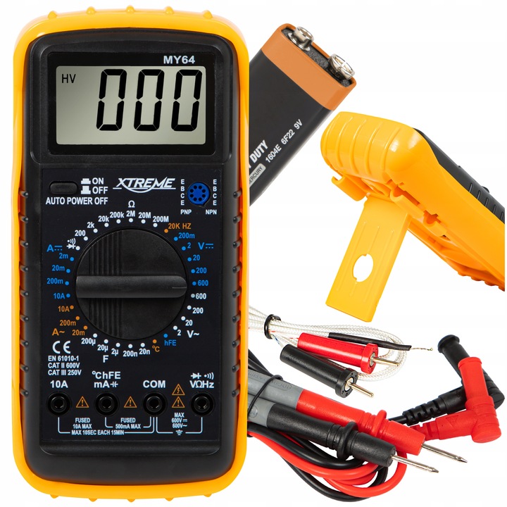 PROFESJONALNY MULTIMETR MIERNIK CYFROWY PRĄDU TEMPERATURY BATERIA SONDA LCD