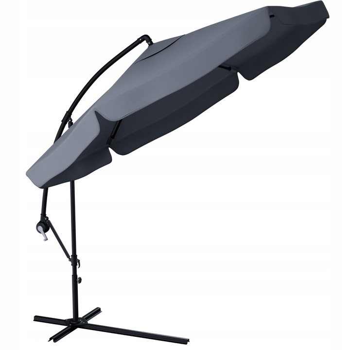PARASOL OGRODOWY 350cm SKŁADANY NA WYSIĘGNIKU WODOODPORNY + POKROWIEC SZARY