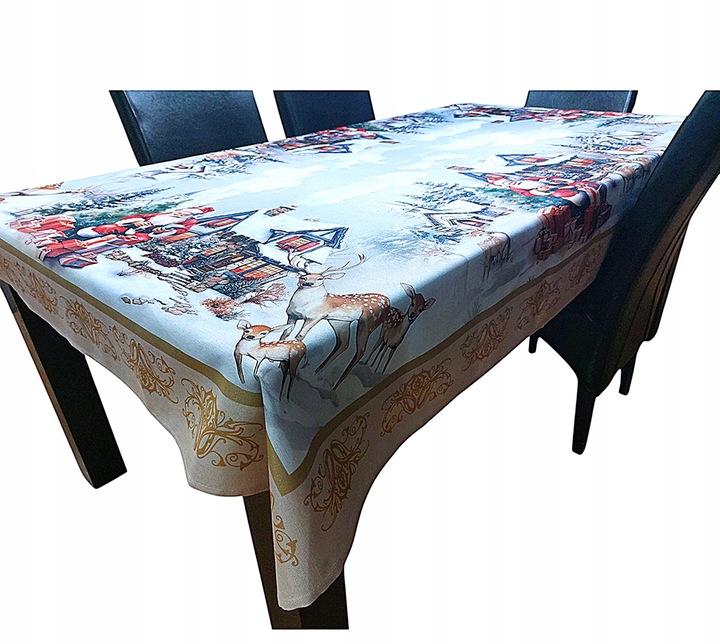 OBRUS ŚWIĄTECZNY 150X225 CM BOŻE NARODZENIE PLAMOODPORNY MIKOŁAJ RENIFER