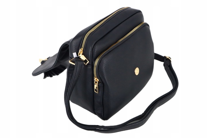 Torebka mała listonoszka przewieszka miejska pojemna z klapką CZARNA