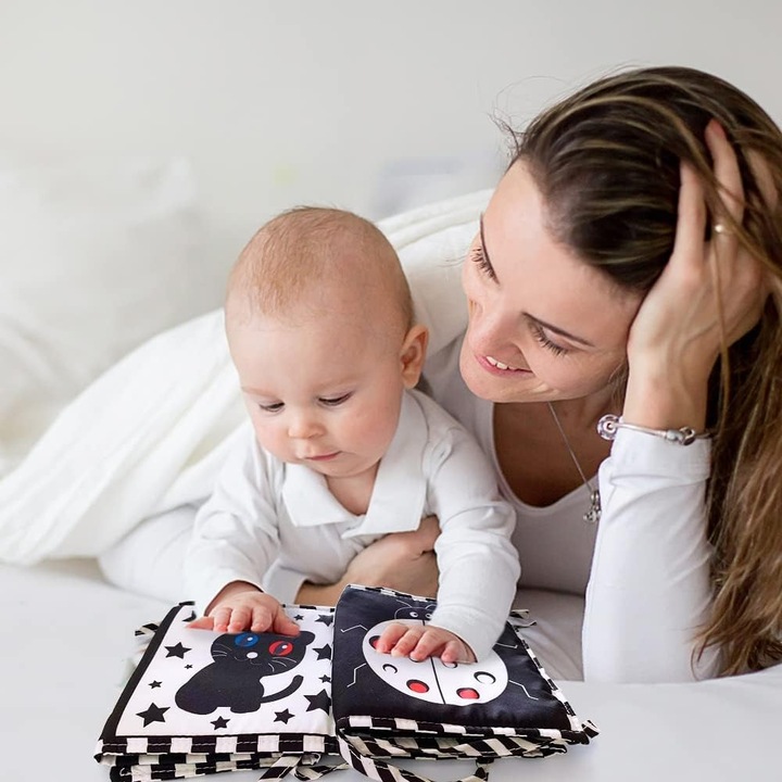 Czarno-biała, kontrastowa, miękka książka dla dzieci w wieku 0-12 miesięcy,
