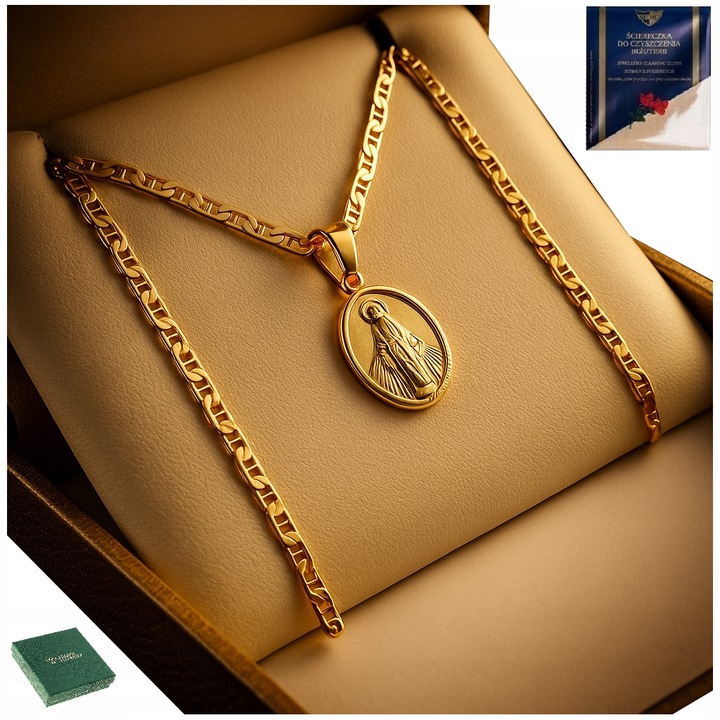 GRUBY POZŁACANY ŁAŃCUSZEK GUCCI + MEDALIK MATKA BOSKA CUDOWNA PRÓBA 925
