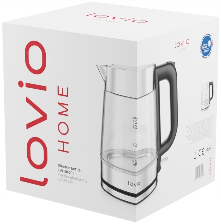Czajnik elektryczny bezprzewodowy szklany STALOWY LED INOX 1,7l 2200W Lovio