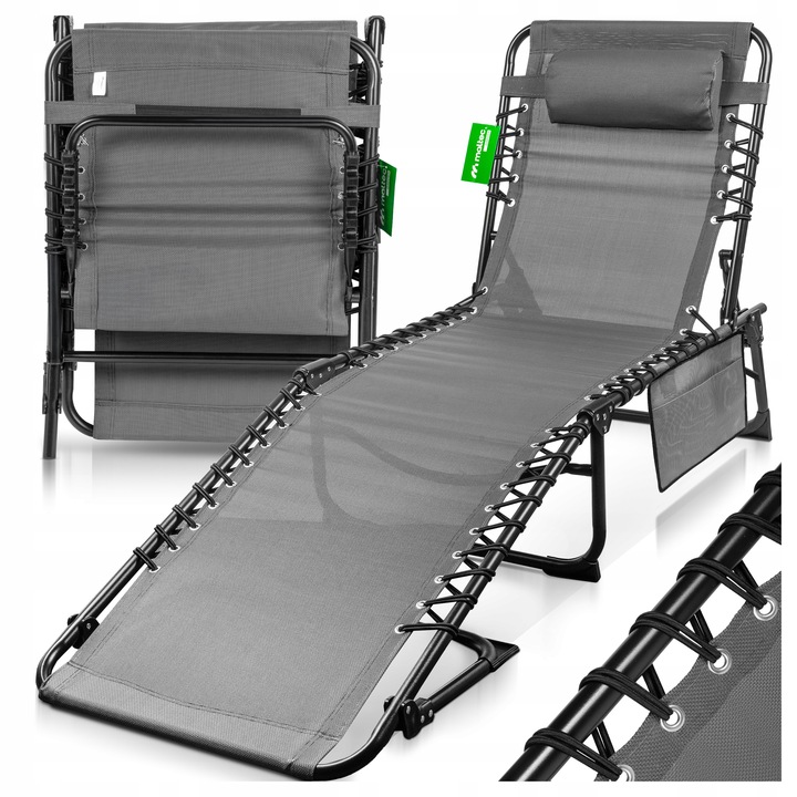 LEŻAK OGRODOWY SKŁADANY LEŻANKA ŁÓŻKO FOTEL PLAŻOWY Z KIESZONKĄ I PODUSZKĄ