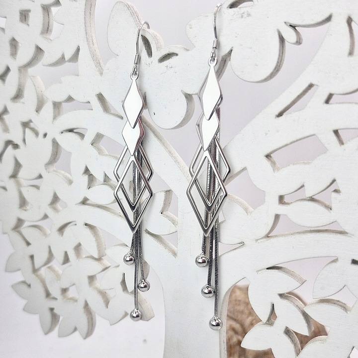 KOLCZYKI SREBRNE MOTYW GEOMETRYCZNY WISZĄCE DŁUGIE SREBRO 925
