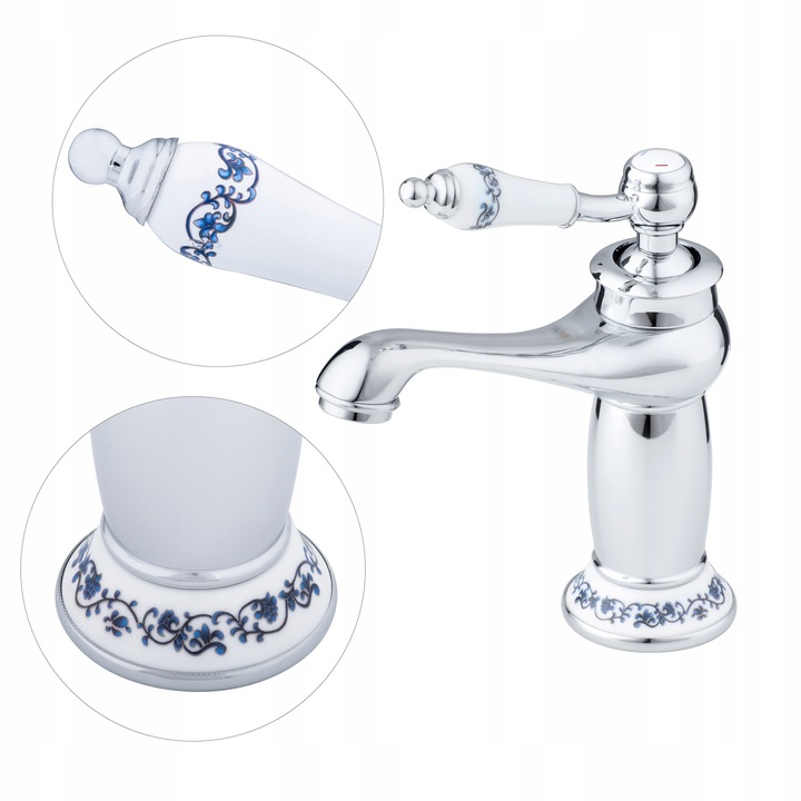 Bateria umywalkowa stojąca retro chrom łazienkowa srebrna kran YOKA HOME