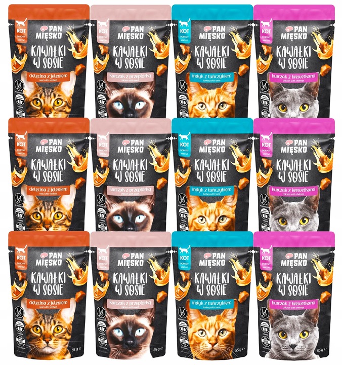 Pan Mięsko Karma mokra dla kota Mix Smaków Kawałki w sosie 12x85g