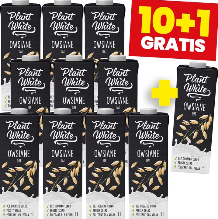 Napój owsiany Plant White 1l PROSTY SKŁAD BEZ DODATKU CUKRU x10+1 GRATIS