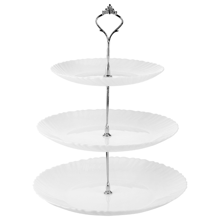 PATERA TRZYPOZIOMOWA PIĘTROWA STOJAK NA ciasto owoce AGNES BIAŁA SZKŁO OPAL
