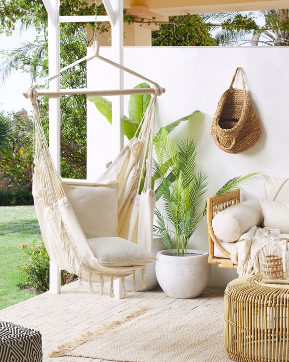 Fotel wiszący hamak boho huśtawka beżowy