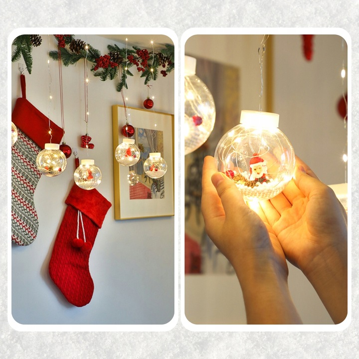 LAMPKI CHOINKOWE LED BOMBKI MIKOŁAJE ŚWIĄTECZNE 10 KUL LED NA USB 3M PILOT