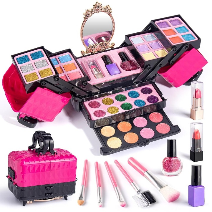 ZESTAW KOSMETYKÓW DO MAKIJAŻU I PAZNOKCI KUFEREK MAKE UP PREZENT DLA DZIECI