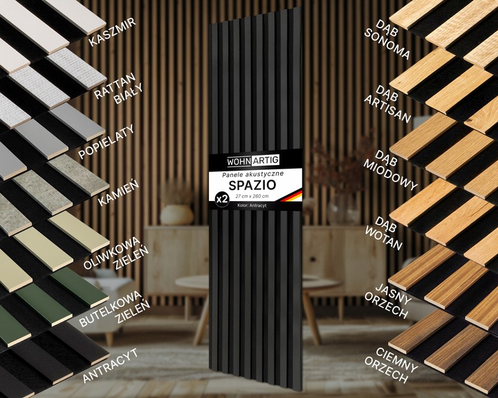 Lamele ścienne 54x260 cm, akustyczne na czarnym filcu - Antracyt 693