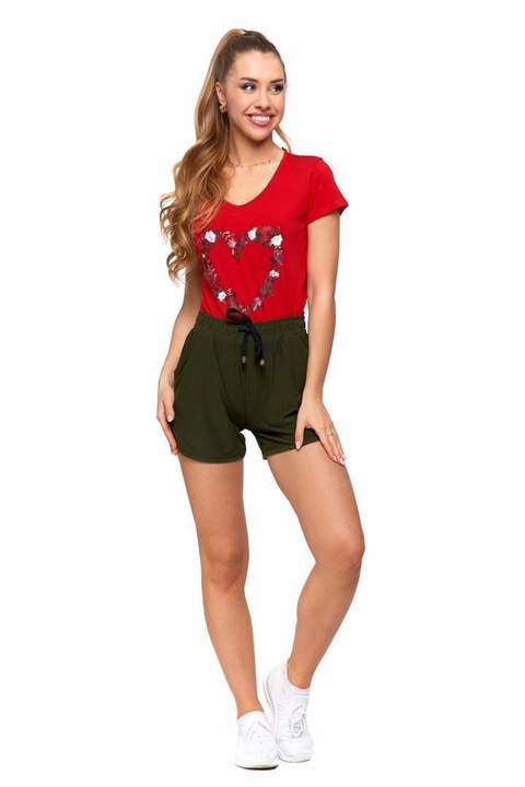 KRÓTKIE SPODENKI DAMSKIE ELASTYCZNE SZORTY Z WIĄZANIEM MORAJ KHAKI S/M