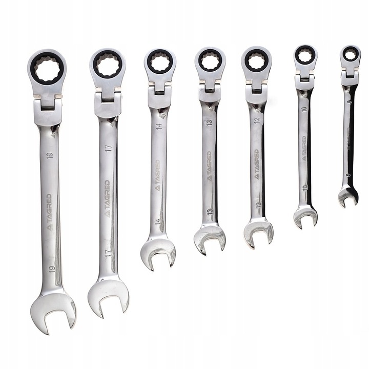 KLUCZE PŁASKO OCZKOWE Z GRZECHOTKĄ ŁAMANE 8-19 7EL MOCNE