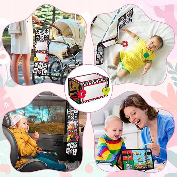 Książeczka Kontrastowa Zabawka Sensoryczna z Lusterkiem dla Niemowląt Wzory