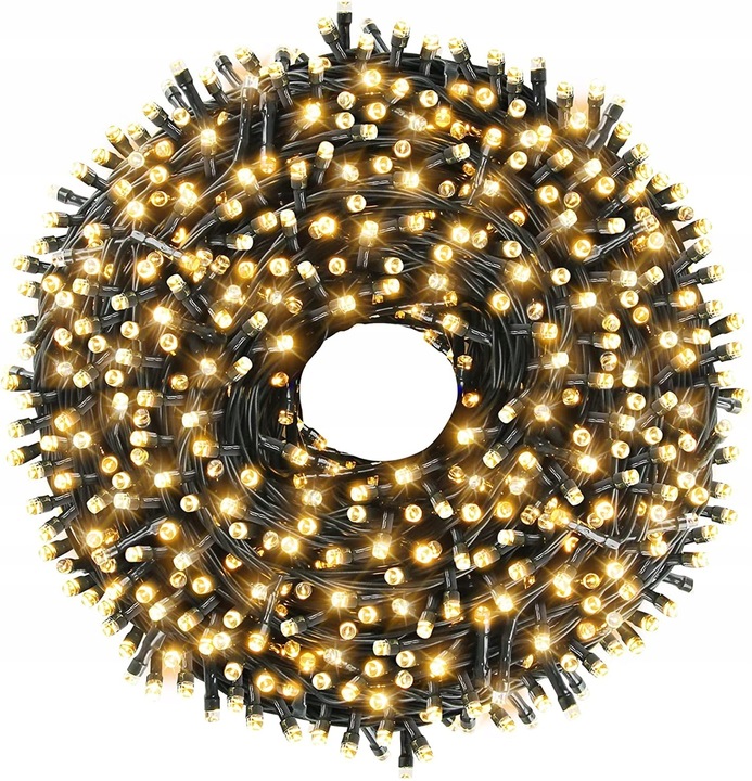 LAMPKI CHOINKOWE 500 LED FLASH BIAŁE CIEPŁE GRUBY KABEL STAŁE ŚWIATŁO ZEW.