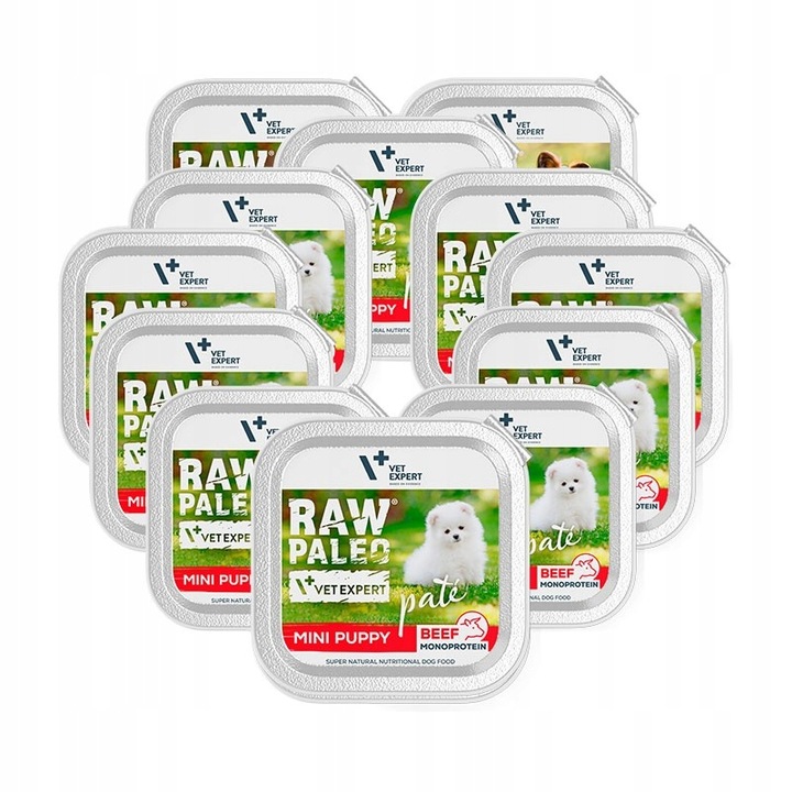 Mokra karma dla szczeniąt małych ras wołowina Raw Paleo Pate 12 x 150g