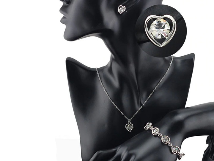 Srebrny komplet biżuterii srebrzone serduszka białe cyrkonie na prezent