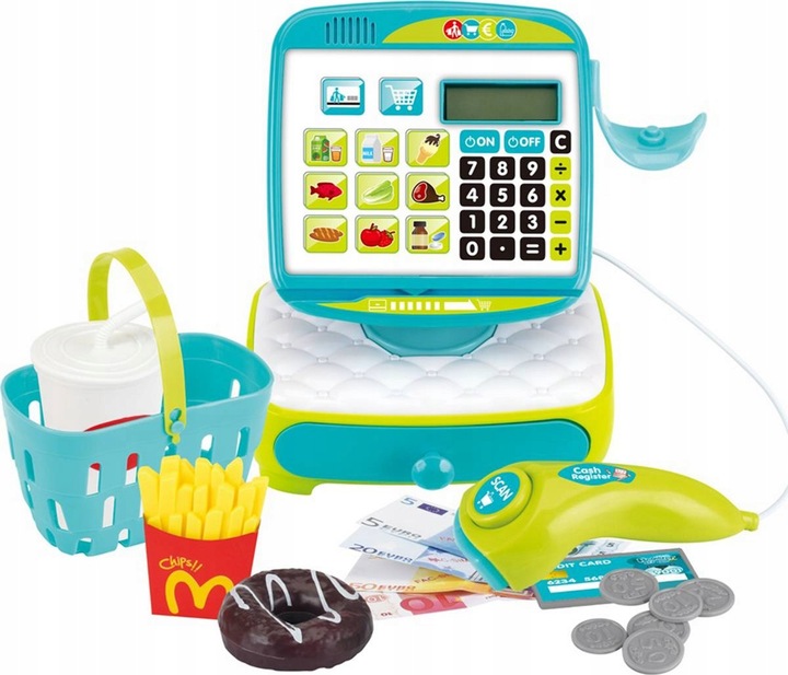 KASA FISKALNA SKLEPOWA Z DOTYKOWYM PANELEM KOSZYK DO ZABAWY DLA DZIECI
