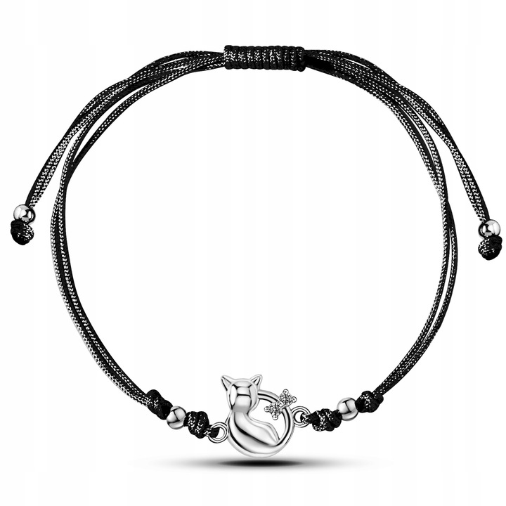 Srebrna Bransoletka Dla Dziewczynki Dzieci Sznurkowa Kotek Srebro 925