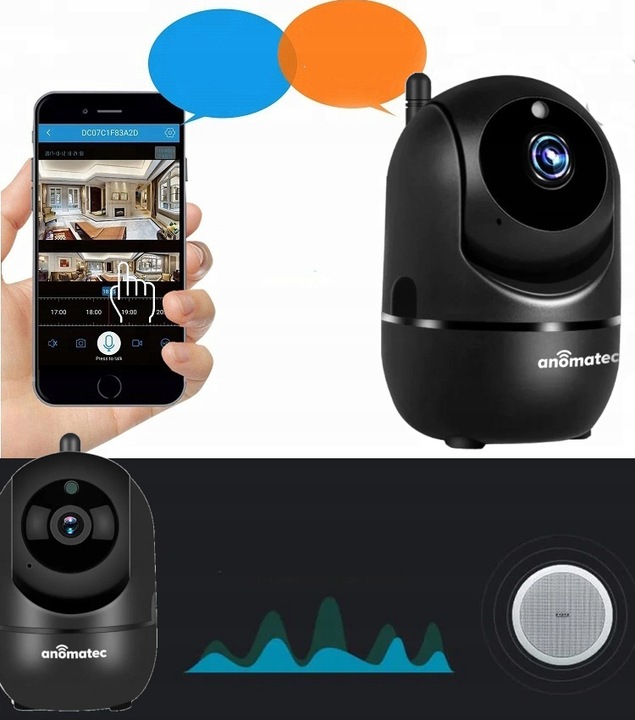 CZARNA KAMERA BEZPRZEWODOWA WIFI 4MPX WEWNETRZNA NIANIA IP APLIKACJA TUYA