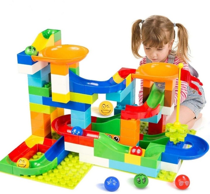 Tor kulkowy labirynt dla kulek kulodrom marble run klocki 108 el