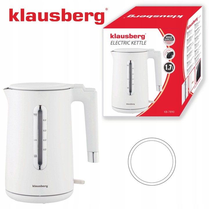 Czajnik elektryczny Klausberg KB-7890 1.7L stal 304 biały filtr 2200W