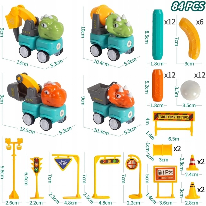 Klocki Magnetyczne Dinozaury Konstrukcyjne 84 el. WOOPIE