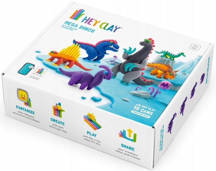 Hey Clay Masa Plastyczna Dinozaury Dinos Zestaw Kreatywny 15 Tub Akcesoria