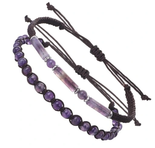 BRANSOLETKA DAMSKA KAMIEŃ AMETYST ZESTAW 2w1