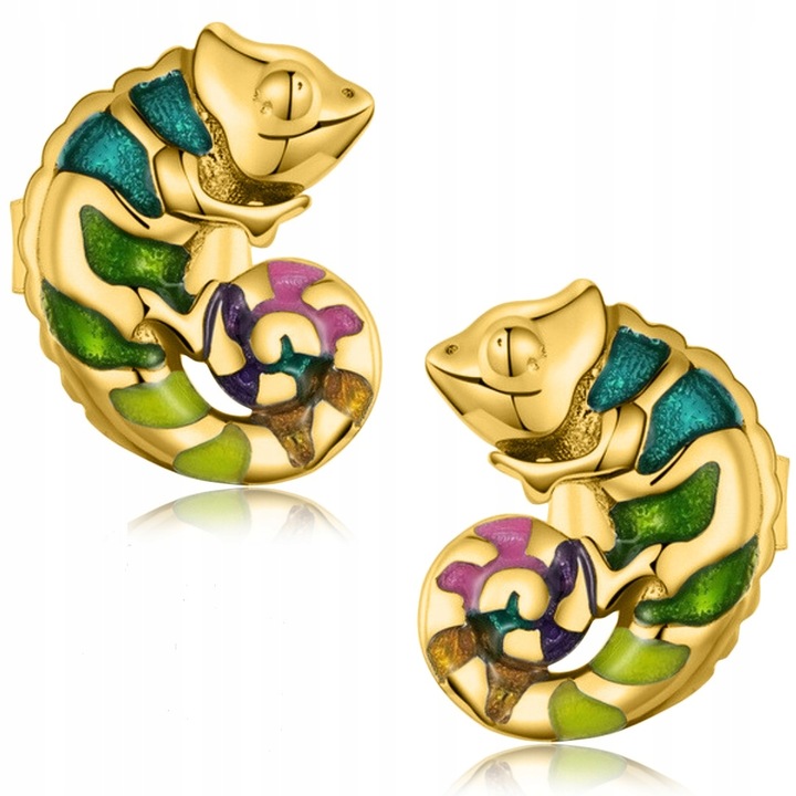 Kolczyki srebrne pozłacane kameleony sztyfty wkrętki srebro próba 925