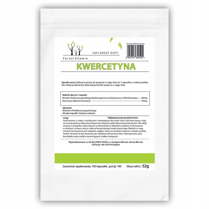 KWERCETYNA CHOLESTEROL 100 kaps 400mg MOCNA DZIAŁA