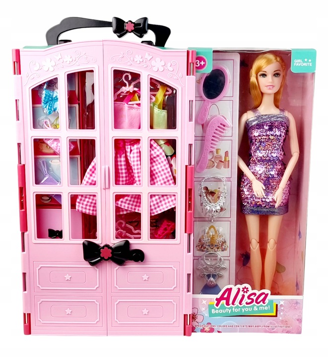 Szafa dla Lalek Garderoba dla Lalek Domek dla Lalek Akcesoria Lalka Różowa