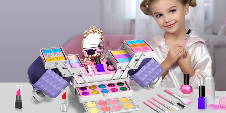 ZESTAW KUFEREK KOSMETYKÓW DO MAKIJAŻU I PAZNOKCI DLA DZIECI PREZENT 52PCS