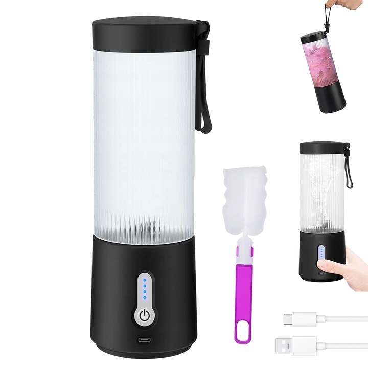 Blender do Koktajli 450ml z 6 Nierdzewnymi Żmijkami i 2000mAh Baterią