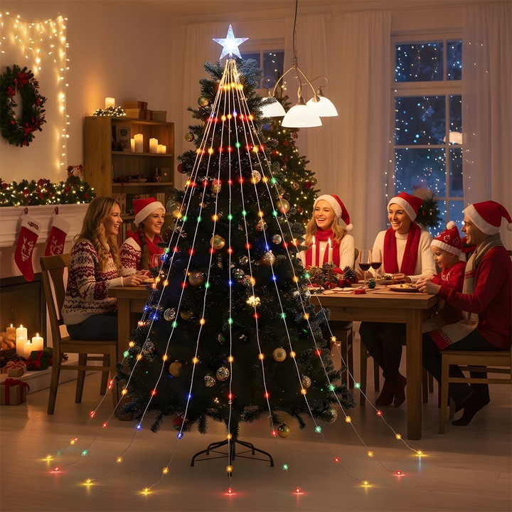 DEKORACJE BOŻONARODZENIOWE, LAMPKI BOŻONARODZENIOWE, 9 PASM, Z 198 LED