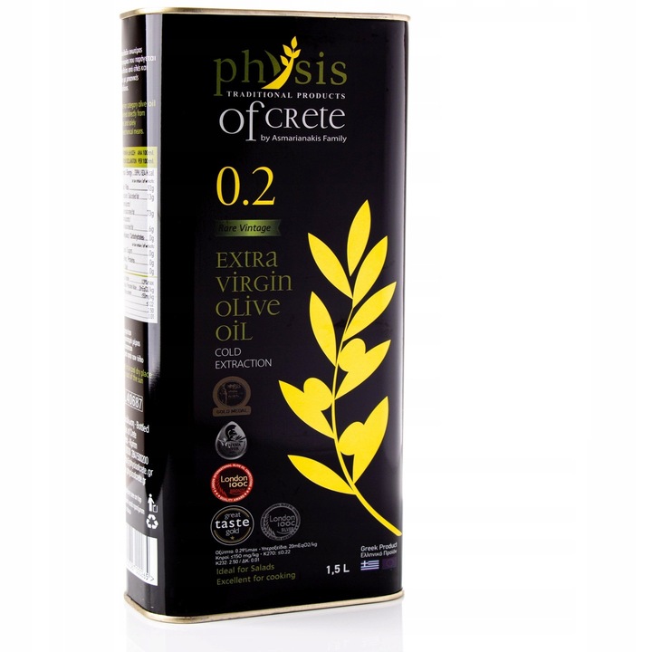 Oliwa z Oliwek Extra Virgin 1,5L Physis of Crete 0,2% +BUTELKA 250ML Gratis