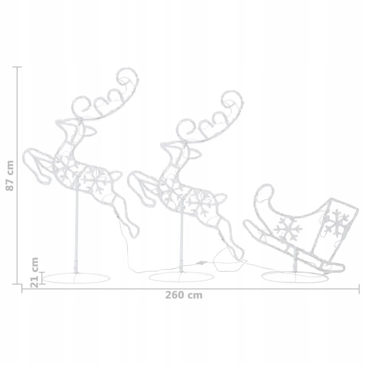 Świąteczne, lecące renifery z saniami, akryl, 260x21x87 cm