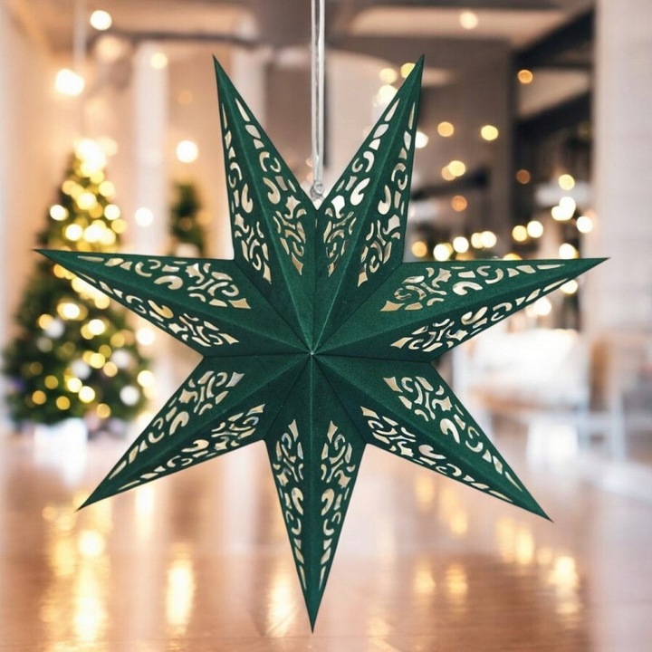 DUŻA GWIAZDA PAPIEROWA ŚWIĄTECZNA AŻUROWA ZIELONA 35 cm WITRAŻ 3D
